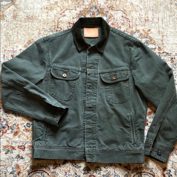 the long haul jacket in washed olive herringbone